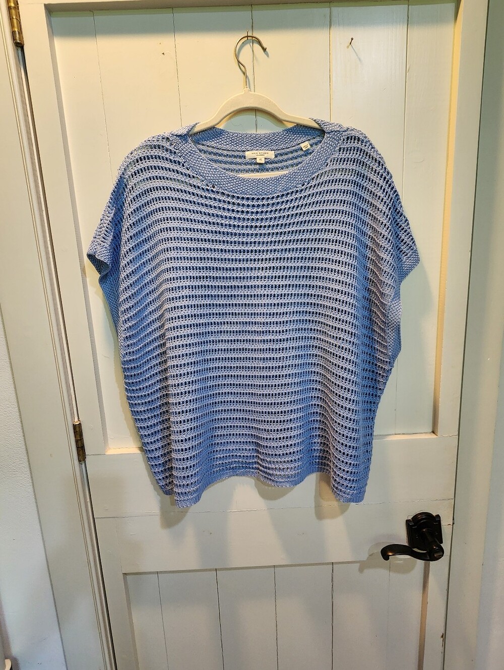 Max Factor Oversized Light Blue Open-Knit Short Sleeve Sweater XL